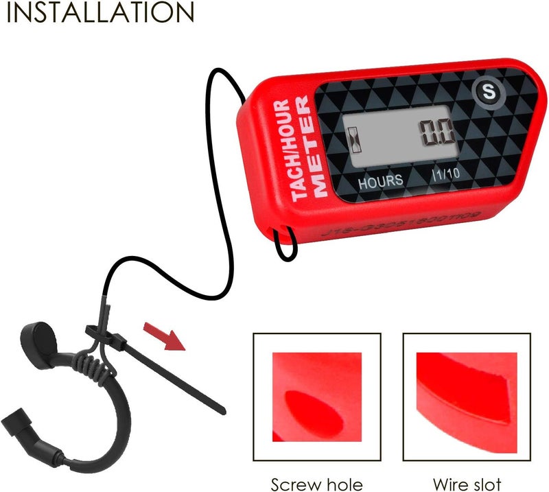 Jayron Digital LCD Tachometer Inductive Tach Hour Meter Display Max RPM Waterproof for Most Gas Engine Marine ATV Generator Lawn Tractor Motorcycle (red) - Image 4