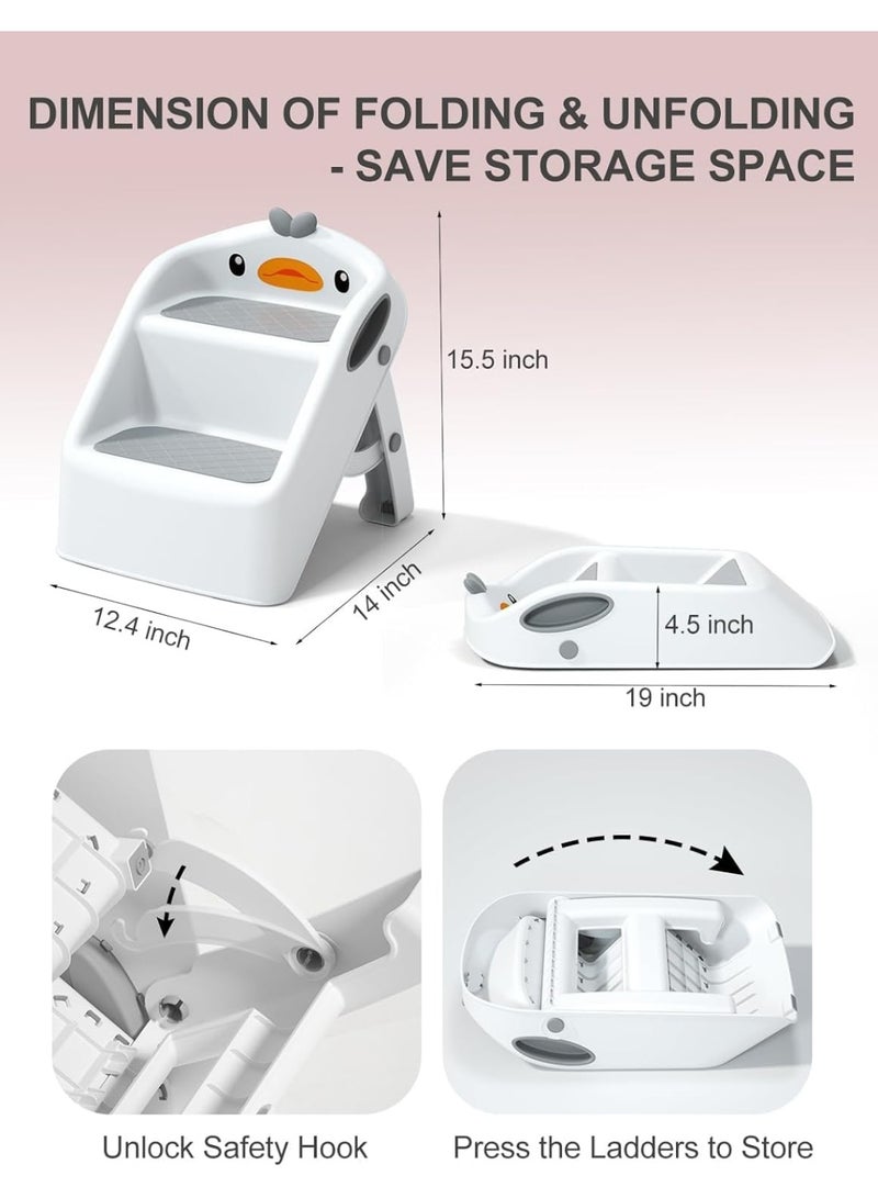 Toddler Step Stool for Kids Bathroom Sink,Toilet Step Stool Toddler with Handle, 2 Step Stool for Kids Potty Training, Plastic Toddler Step Stool Assistant for Kitchen (White) - Image 2