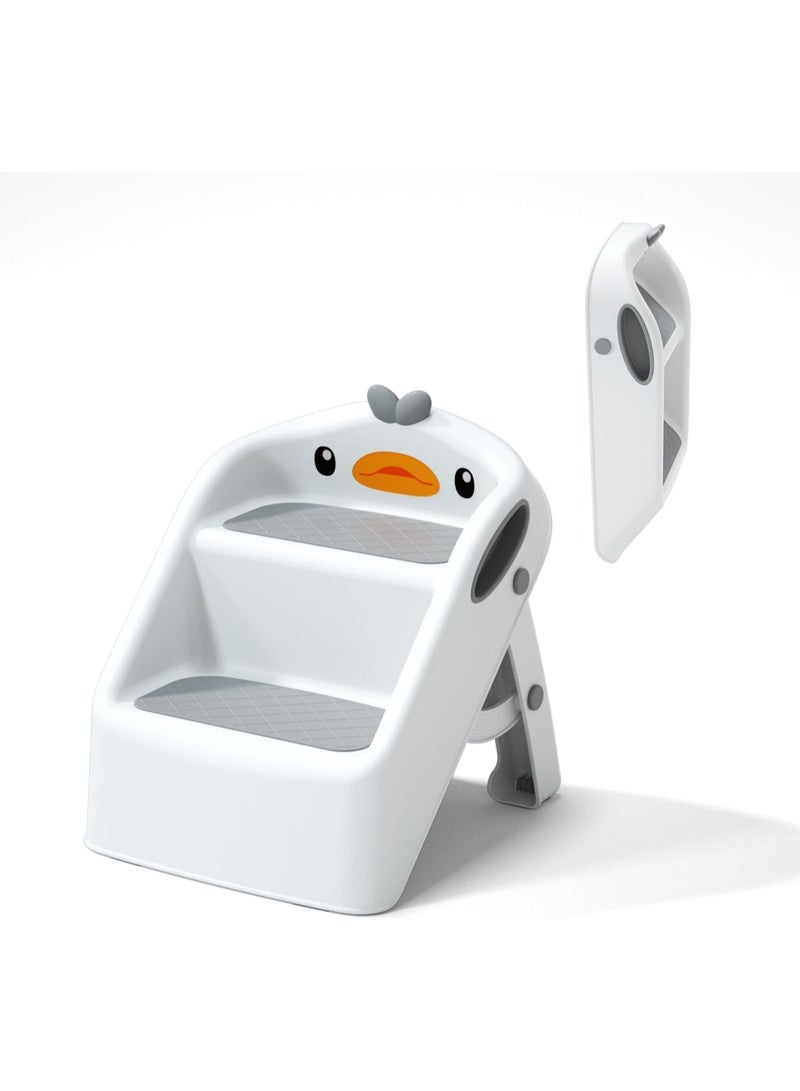 Toddler Step Stool for Kids Bathroom Sink,Toilet Step Stool Toddler with Handle, 2 Step Stool for Kids Potty Training, Plastic Toddler Step Stool Assistant for Kitchen (White) - Image 1