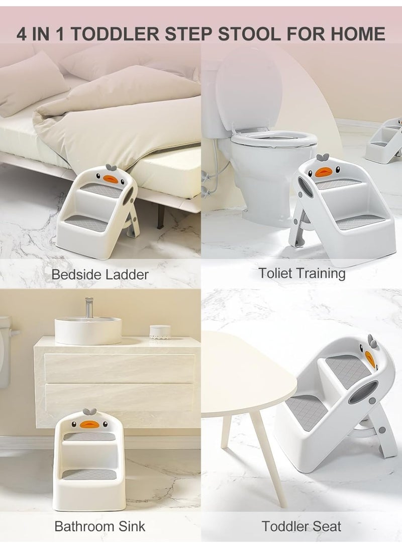 Toddler Step Stool for Kids Bathroom Sink,Toilet Step Stool Toddler with Handle, 2 Step Stool for Kids Potty Training, Plastic Toddler Step Stool Assistant for Kitchen (White) - Image 5