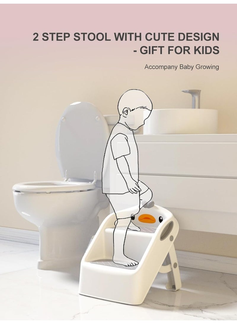 Toddler Step Stool for Kids Bathroom Sink,Toilet Step Stool Toddler with Handle, 2 Step Stool for Kids Potty Training, Plastic Toddler Step Stool Assistant for Kitchen (White) - Image 3