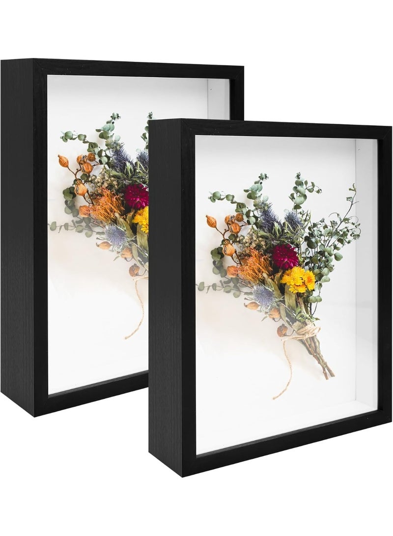YelaJoy 2 Pack Shadow Box Frame, 8.5"x 11" Wood Deep Shadow Boxes Display Cases, Dried Flowers, Photos, Handicrafts Picture Frames for Wall Hanging Tabletop (Black) - Image 1