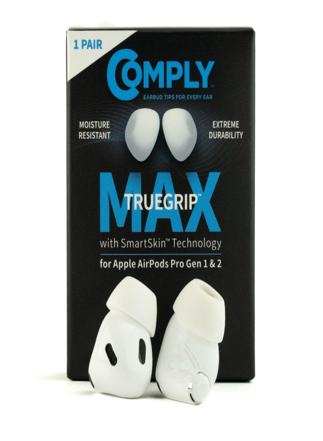 Comply TrueGrip MAX | Premium Memory Foam Replacement Earbud Tips for Apple AirPods Pro 1 & 2 | Long Lasting Comfort, Extreme Durability, Secure Fit, Superior Noise Isolation| White (Medium) (1 Pair) - Image 1