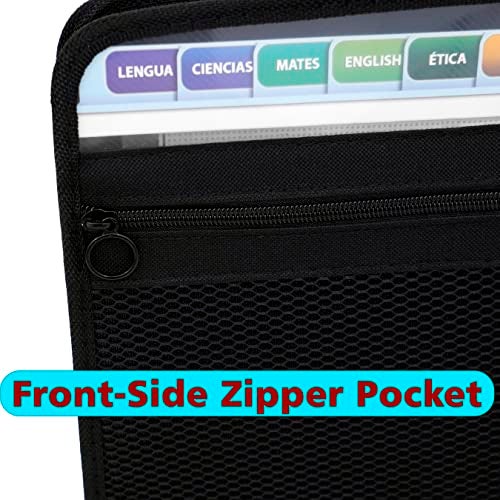 NISUN 13 Pocket Expanding File Folder with Sticky Labels, Letter/A4 Paper Accordion File, Document Organizer with Zipper Closure, Certificate File Holder for School Home Office (Black, 33 * 4 * 25cm) - Image 4