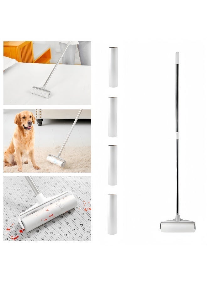 Adjustable Lint Roller With 5 Refills,Retractable Bristle Remover,Lint Roller For Ded,Sofa,Pet Hair,Dust | White - Image 1