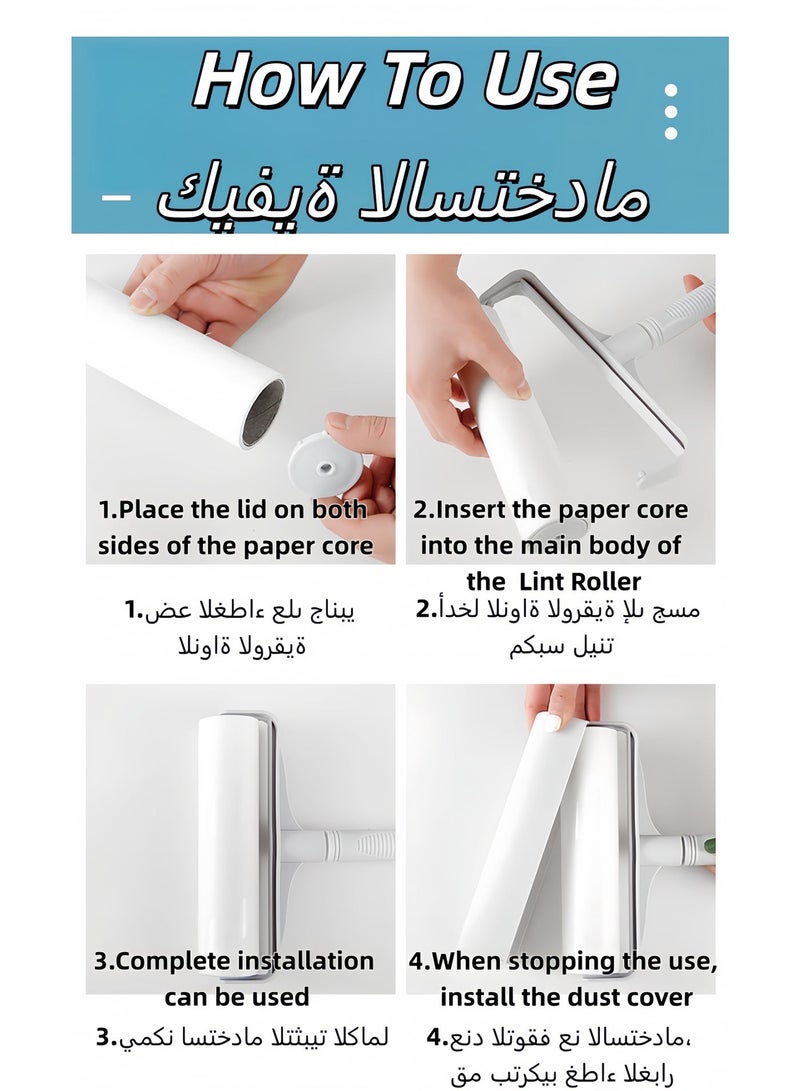 Adjustable Lint Roller With 5 Refills,Retractable Bristle Remover,Lint Roller For Ded,Sofa,Pet Hair,Dust | White - Image 4