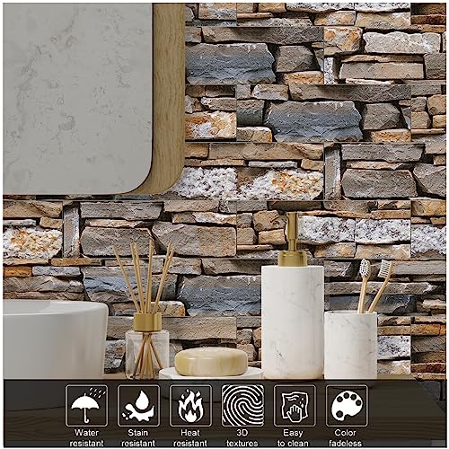 TUOKING 27-Pieces Stone Composite Subway Tiles Peel and Stick Backsplash 4"x 12" PVC Self-Adhesive Matte Brick Texture Wall Tiles Stick on Kitchen Bathroom(LPM-17-27PCS) - Image 4