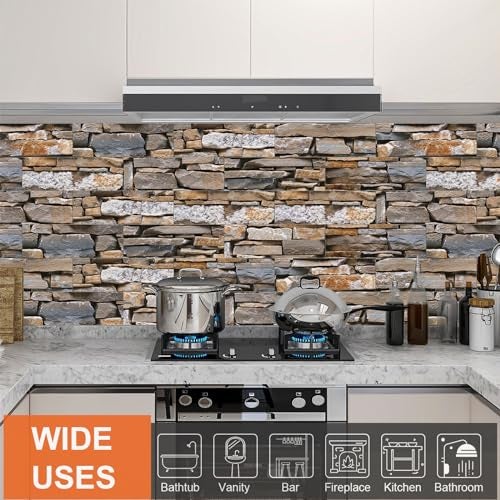 TUOKING 27-Pieces Stone Composite Subway Tiles Peel and Stick Backsplash 4"x 12" PVC Self-Adhesive Matte Brick Texture Wall Tiles Stick on Kitchen Bathroom(LPM-17-27PCS) - Image 2