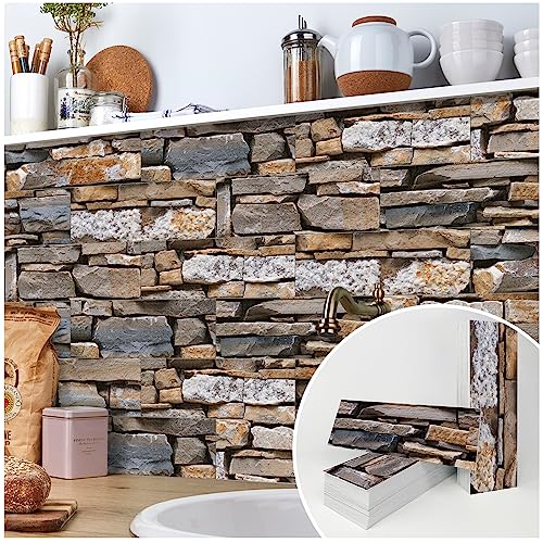 TUOKING 27-Pieces Stone Composite Subway Tiles Peel and Stick Backsplash 4"x 12" PVC Self-Adhesive Matte Brick Texture Wall Tiles Stick on Kitchen Bathroom(LPM-17-27PCS) - Image 1