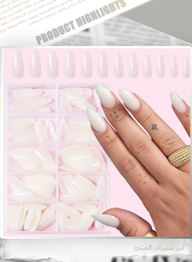 Zen Red & Milky White Almond Press On Nails Set, 240pcs in 10 Sizes, Glossy Full Cover Fake Nails with Storage Box, Salon-Quality DIY Manicure Kit for Women - Image 2