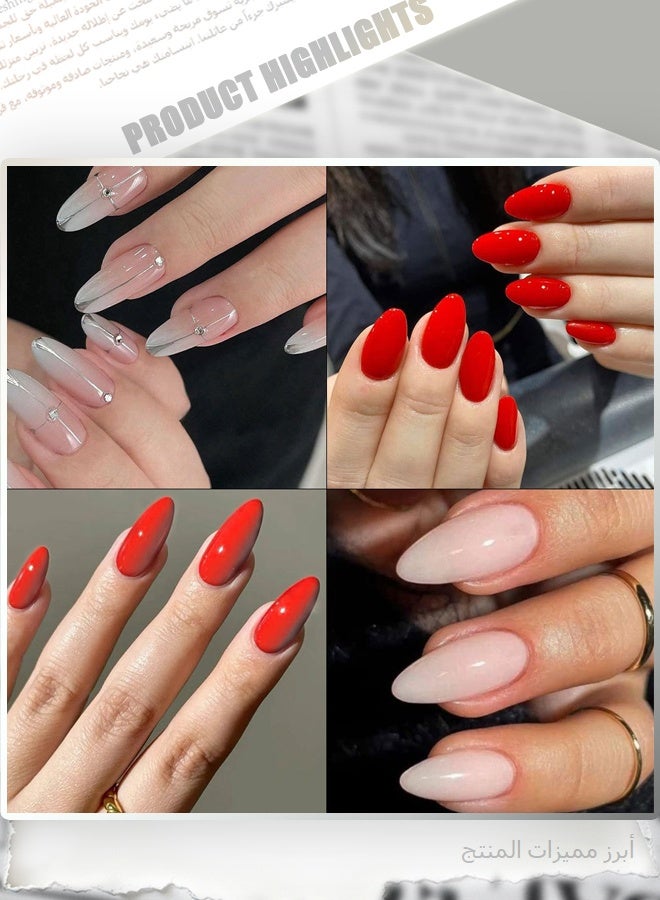 Zen Red & Milky White Almond Press On Nails Set, 240pcs in 10 Sizes, Glossy Full Cover Fake Nails with Storage Box, Salon-Quality DIY Manicure Kit for Women - Image 4