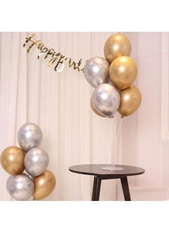 Meri Parti Meri Party Gold Silver Balloon Stand and Gold Happy Birthday Calligraphy Banner 