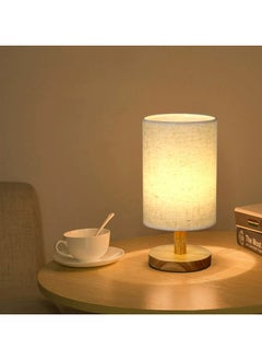 Generic USB Bedside Circular Table Desk Lamp,Solid Wood Base with Flaxen Fabric Shade for Bedroom Living Room,Warm Light Small Table Lamp for Bedroom, Living Room,Nightstand,Office  - Image 1