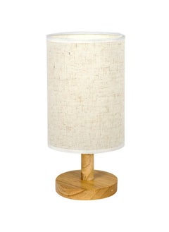 Generic USB Bedside Circular Table Desk Lamp,Solid Wood Base with Flaxen Fabric Shade for Bedroom Living Room,Warm Light Small Table Lamp for Bedroom, Living Room,Nightstand,Office  - Image 3