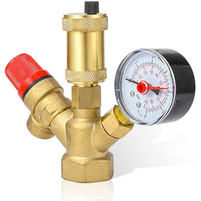 BOILER SAFETY GROUP HOT WATER TANK WITH PRESSURE GAUGE, PRESSURE RELIEF VALVE BOILER DN25 (1 INCH) QUICK VENT SAFETY VALVE FOR HEATING SYSTEM HEATING FEMALE - Image 1