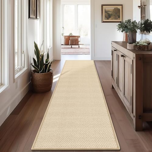 GOYLSER 10 ft Washable Runner Rug Jute Carpet Runner for Hallway, Non Slip Bath Rug Runner Mat, Beige Indoor Runner Rugs for Entryway - Image 1