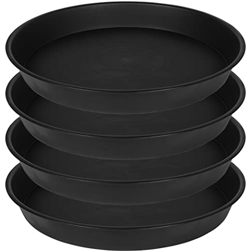 Bleuhome 4 Pack of 16 inch Plant Saucer (13.5" Base), Heavy Duty Plastic Plant Tray for Pots, Flower Water Trays for Indoors, Bird Bath Bowls, Plant Drip Saucers for Planter 14"/15"/16" (Black) - Image 1