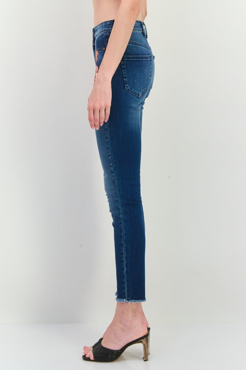 GUESS Women Regular Fit Washed Straight Leg Jeans, Blue - Image 2