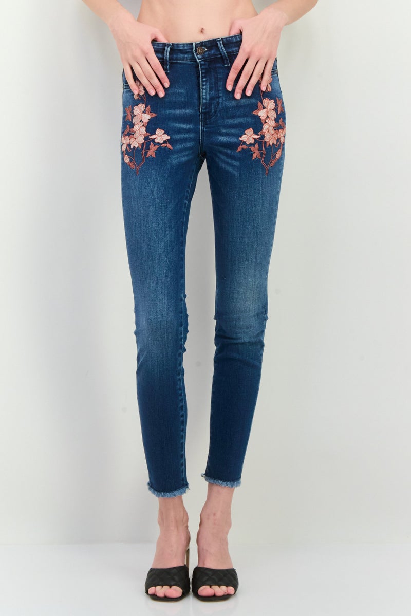 GUESS Women Regular Fit Washed Straight Leg Jeans, Blue - Image 1