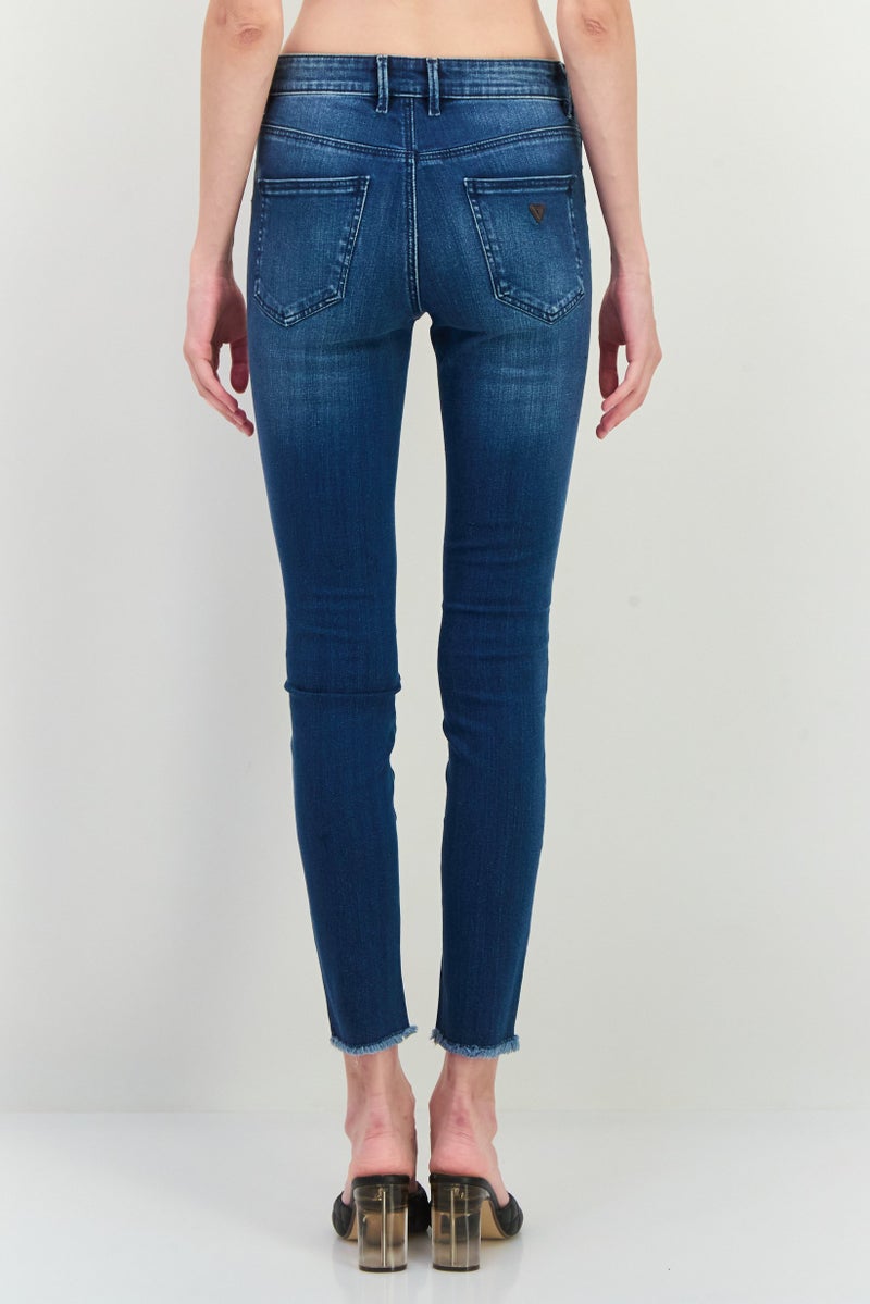 GUESS Women Regular Fit Washed Straight Leg Jeans, Blue - Image 3