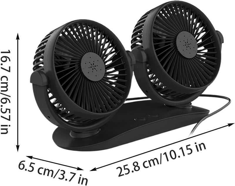 Car Cooling Fan | Double Head Vehicle Fan - 360-Degree Rotation Strong Wind Air Circulator Dashboard Accessories Cooling Device for Travel Outdoor Workplace Home School Trucks - Image 5