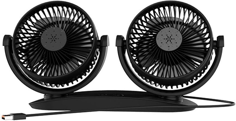 Car Cooling Fan | Double Head Vehicle Fan - 360-Degree Rotation Strong Wind Air Circulator Dashboard Accessories Cooling Device for Travel Outdoor Workplace Home School Trucks - Image 1