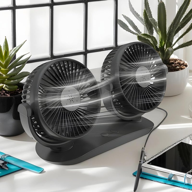 Car Cooling Fan | Double Head Vehicle Fan - 360-Degree Rotation Strong Wind Air Circulator Dashboard Accessories Cooling Device for Travel Outdoor Workplace Home School Trucks - Image 3