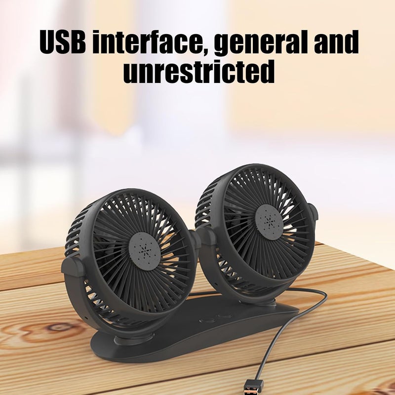 Car Cooling Fan | Double Head Vehicle Fan - 360-Degree Rotation Strong Wind Air Circulator Dashboard Accessories Cooling Device for Travel Outdoor Workplace Home School Trucks - Image 2