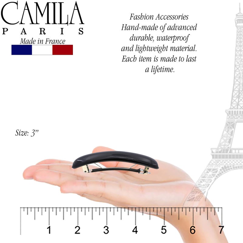 Camila Paris CP3019 French Hair Barrette Clip for Girls, Black, Rubberized Metal Clasp Strong Hold Grip Hair Clips for Women, No Slip Durable and Styling Girls Hair Accessories, Made in France - Image 3
