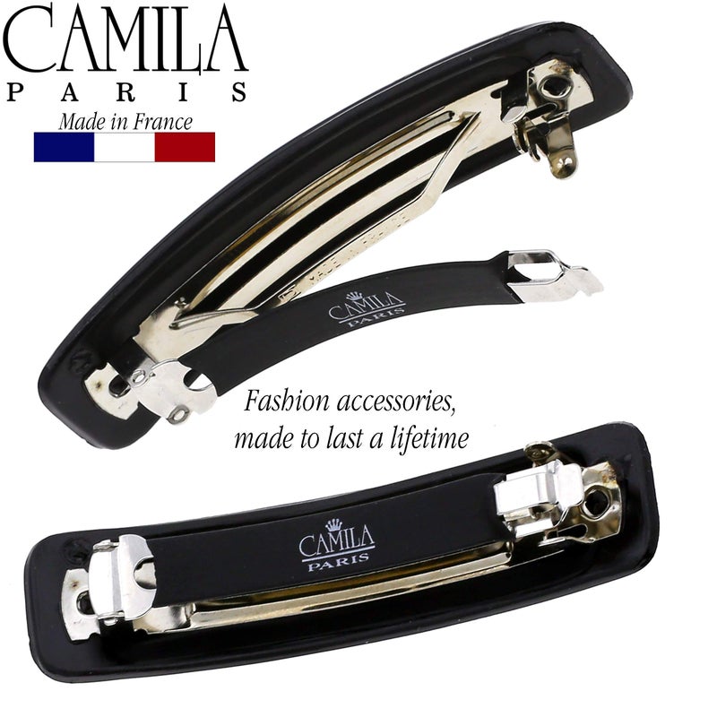 Camila Paris CP3019 French Hair Barrette Clip for Girls, Black, Rubberized Metal Clasp Strong Hold Grip Hair Clips for Women, No Slip Durable and Styling Girls Hair Accessories, Made in France - Image 4