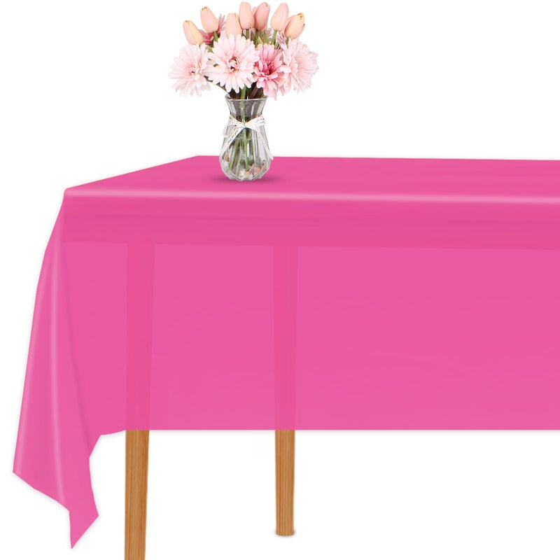 Magenta 3 Pack Premium Disposable Plastic Tablecloth For Parties 54 Inch x 108 Inch Rectangle Table Cover 6 to 9 Foot Tables for Birthdays Thanksgiving Weddings Christmas Anniversary Buffet Table