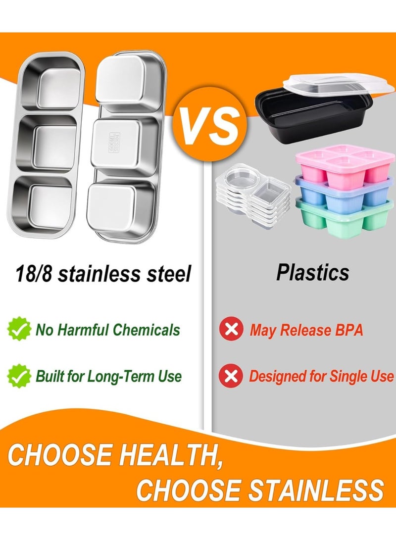 Bukela 3 Pack Stainless Steel Snack Containers for Kids & Adults, Bento Boxes, Leek Proof Metal Bento Lunch Box with 3 Compartment, Lunchable Containers for Daycare, School, Work, Travel, Bento Snack Box - Image 5