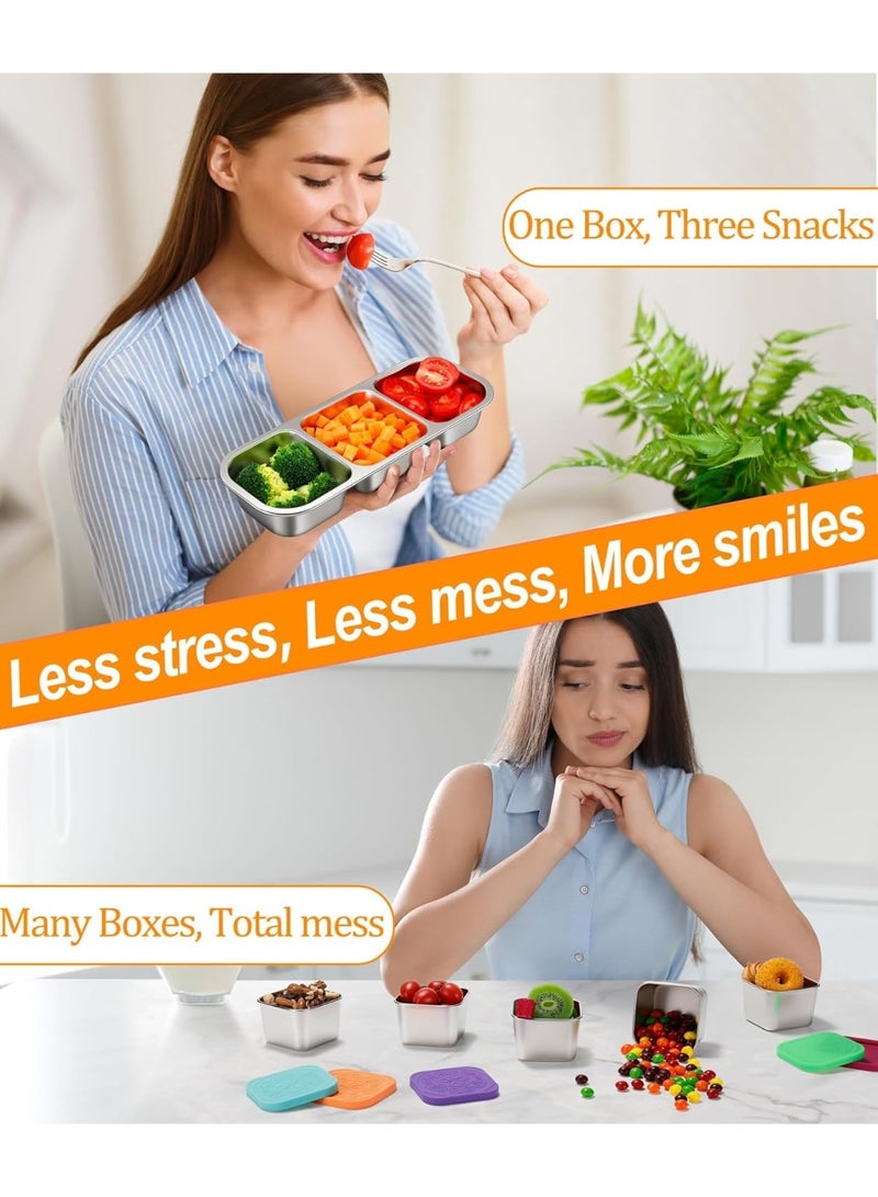 Bukela 3 Pack Stainless Steel Snack Containers for Kids & Adults, Bento Boxes, Leek Proof Metal Bento Lunch Box with 3 Compartment, Lunchable Containers for Daycare, School, Work, Travel, Bento Snack Box - Image 3