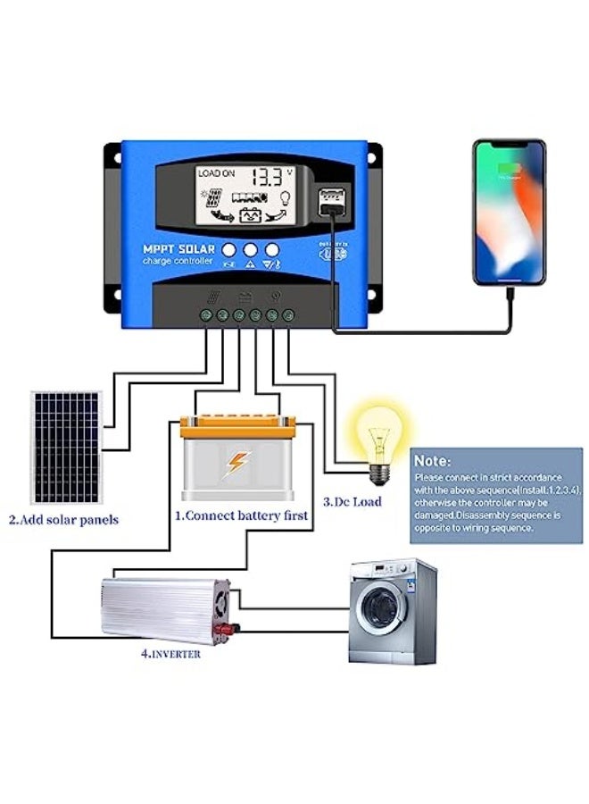إكسفور وحدة تحكم شحن شمسية MPPT بسعة 60A من Excefore، منظّم الشحن الشمسي، مزودة بشاشة LCD، مزدوجة USB، متعددة أوضاع التحكم في الحمل، تركيز تلقائي للجهد 12 فولت/24 فولت، تقنية تتبع الشحن MPPT  - Image 3
