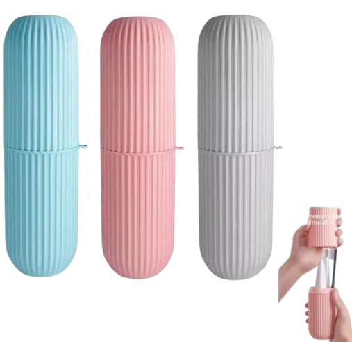 Dhrix Dhrix Toothbrush Holder for Bathroom Capsule Shape Travel Toothbrush Case Cover Portable Storage Box Plastic Pack of 3  - Image 1