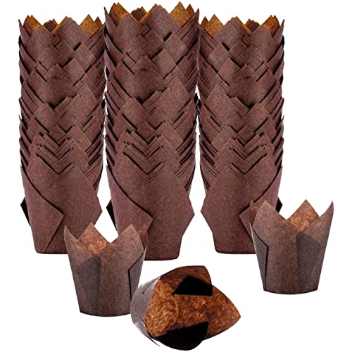 XP-ART 300PCS Tulip Cupcake Liners Medium Baking Cups Muffin Wrappers Perfect for Birthday Parties, Weddings, Baby Showers, Bakeries, Catering, Restaurants Standard Size (Brown) - Image 1