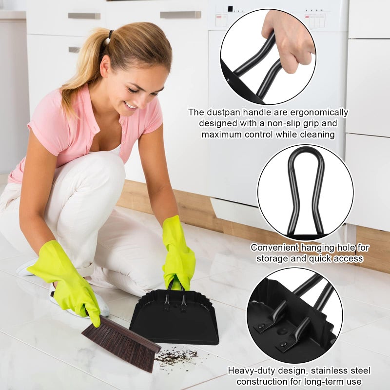 Yangbaga Dust Pan and Brush Set-Handheld Angled DustPan and Hand Broom Set, Large dust pan with handle,Heavy Duty Metal Dustpan and Brush Set Home For Small Item Sweeping Rubber Coated Easy to Grasp Handle - Image 3