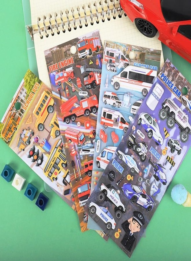 DEOXY Pack of 4 Transportation Engineering Vehicle Car Stereo 3D Bubble Kindergarten Boy Reward 3D Envelope Seal Sticker Decorations(DX-002) - Image 1