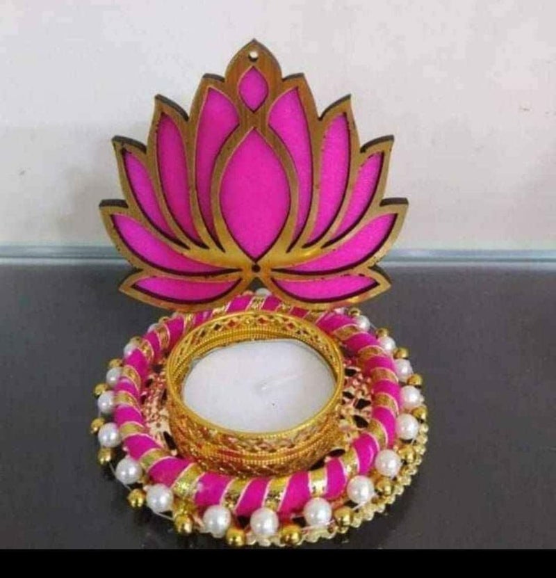 JOY DECOR Joy Decor AB Handmade Tealight Candle Holder MDF Lotus Shape Flower with Free Tea Light Candles Multicolor Medium Pack of 4 - Image 3