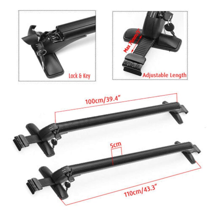 munirater Universal 43.3 inch Black Roof Rack Cross Bar Top Luggage Aluminum Carrier Adjustable Window Frame 2Pcs - Image 5