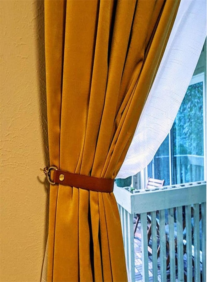 LLHDKF 4 pcs Leather Curtain Tiebacks,Leather Curtain Rod Holder,Window Treatment Tie-Back for Home Offic Living Room Bedroom Curtain Buckle Decorative (Brown) - Image 4