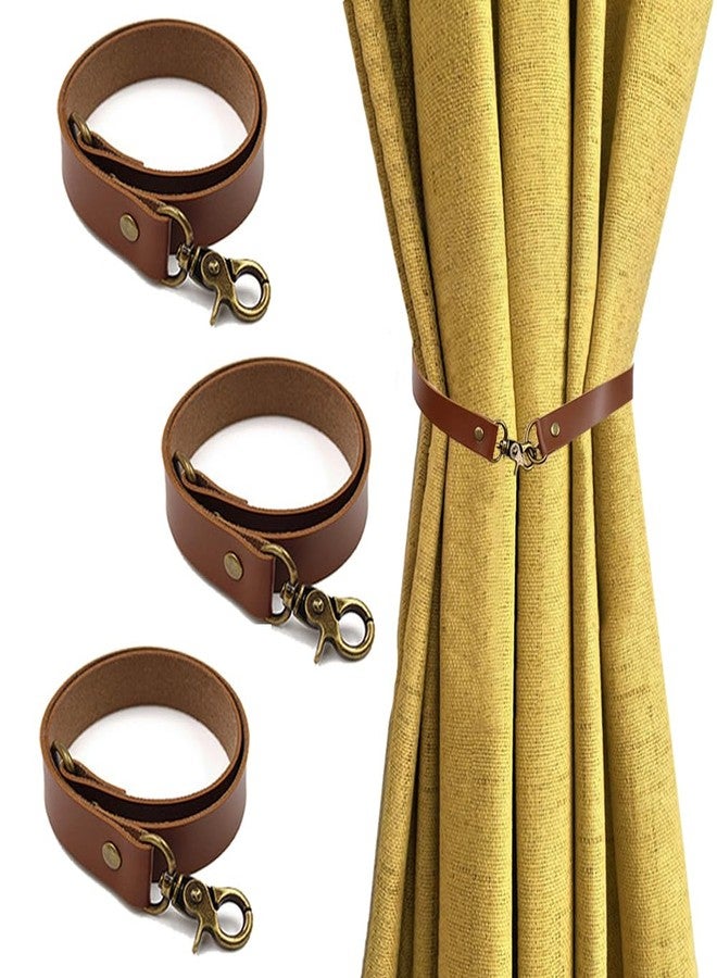 LLHDKF 4 pcs Leather Curtain Tiebacks,Leather Curtain Rod Holder,Window Treatment Tie-Back for Home Offic Living Room Bedroom Curtain Buckle Decorative (Brown) - Image 1