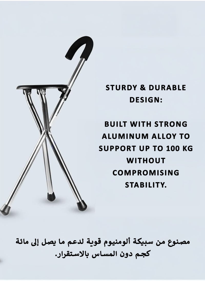 Toshonics - Portable Folding Walking Stick with Seat – Three-Legged Non-Slip Elderly Crutch Chair, Lightweight Walking Aid, Ideal for Prayer, Travel, Outdoor Rest, and Daily Mobility - Image 1