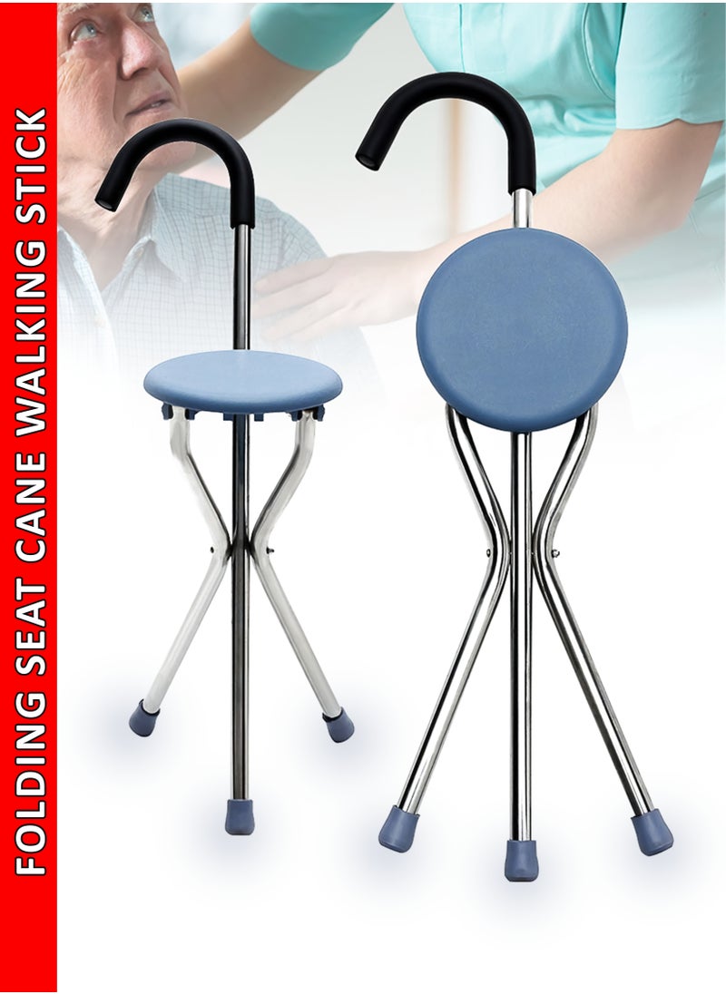 Toshonics - Portable Folding Walking Stick with Seat – Three-Legged Non-Slip Elderly Crutch Chair, Lightweight Walking Aid, Ideal for Prayer, Travel, Outdoor Rest, and Daily Mobility - Image 1