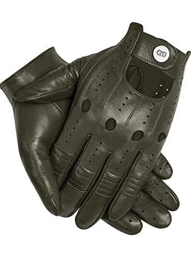 GSG Men Genuine Leather Gloves Army Green Unlined Biking Touchscreen Driving Gloves LargeArmy Green Palm Hole