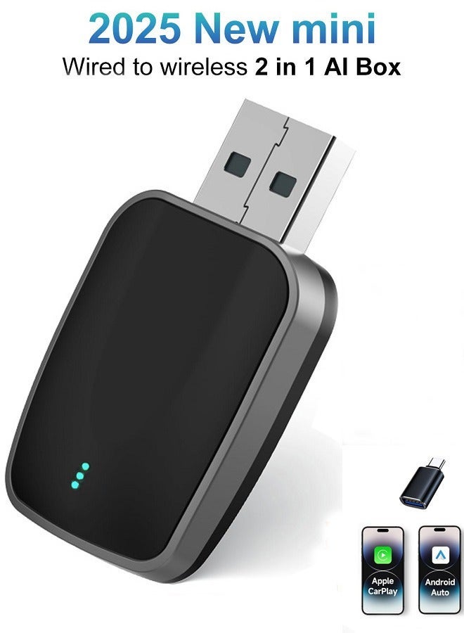 New mini Wireless Carplay Adapter, Convert Wired to Wireless Car Play & Android Auto 2-in-1 Adapter for Apple iPhone & Android Phone, Plug & Play, Auto Connect, No Delay, w/USB C for iOS 10+ Android 11+ - Image 1