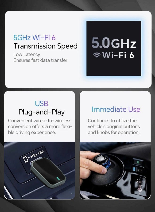 New mini Wireless Carplay Adapter, Convert Wired to Wireless Car Play & Android Auto 2-in-1 Adapter for Apple iPhone & Android Phone, Plug & Play, Auto Connect, No Delay, w/USB C for iOS 10+ Android 11+ - Image 5