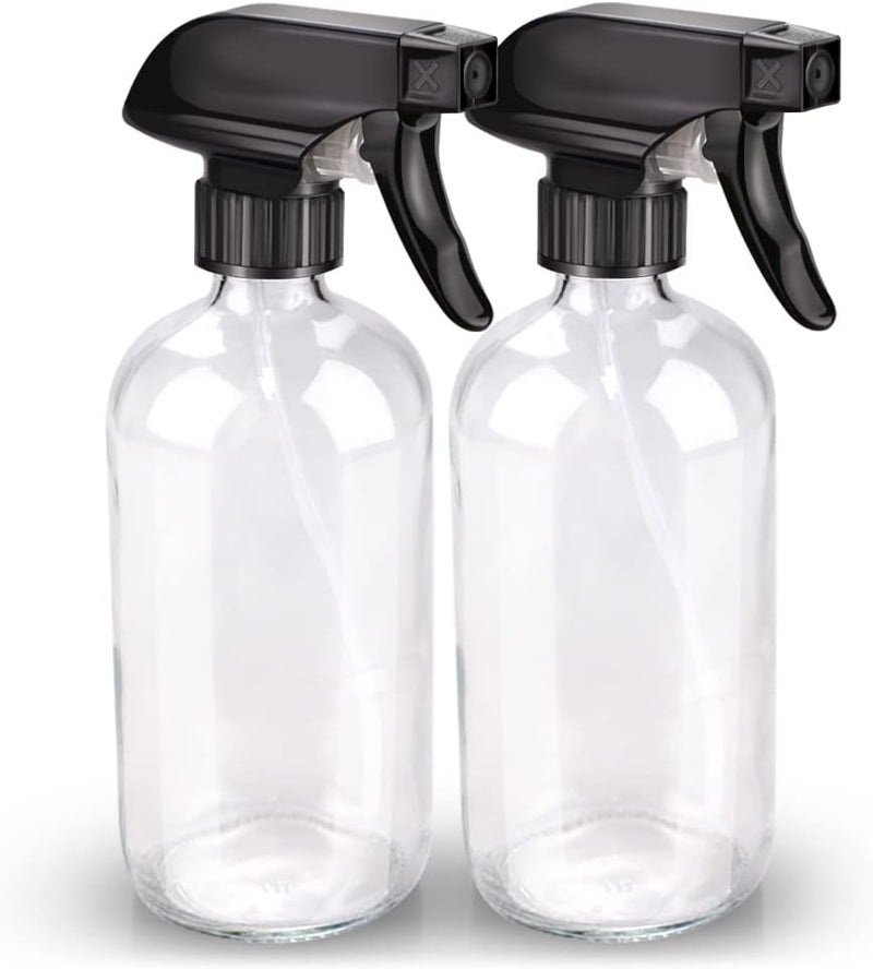 Bontip Glass Spray Bottle, Clear Glass Spray Bottle Set & Accessories Refillable for Plants Window Cleaners Aromatherapy Facial Hydration Watering Flowers Hair Care (2 Pack/16 oz) (Transparent) - Image 1