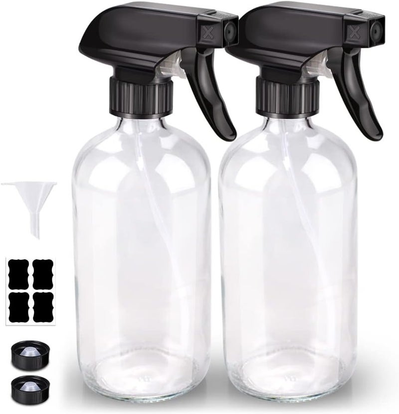 Bontip Glass Spray Bottle, Clear Glass Spray Bottle Set & Accessories Refillable for Plants Window Cleaners Aromatherapy Facial Hydration Watering Flowers Hair Care (2 Pack/16 oz) (Transparent) - Image 2