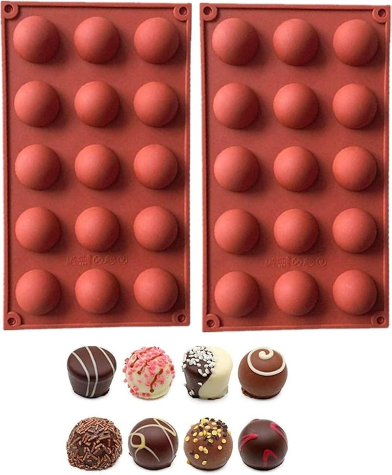 قوالب سيليكون كبيرة من ماوادون، عبوة من قطعتين، 15 فتحة - قوالب سيليكون دائرية غير لاصقة، نصف كروية، مثالية لصنع قنابل الشوكولاتة الساخنة، الكيك، الجيلي، البودينغ، موس القبة، والكاب كيك.